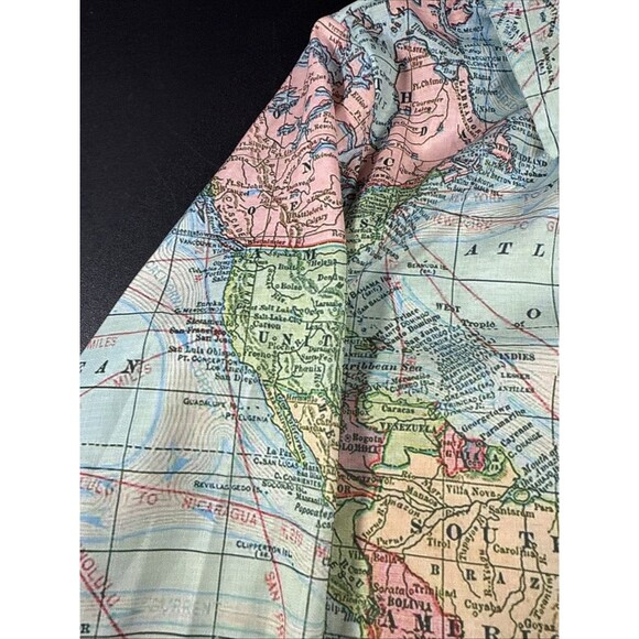 Miss Look Linen Button Down World Map Long Sleeve Blouse Women's Size Medium - Picture 5 of 11